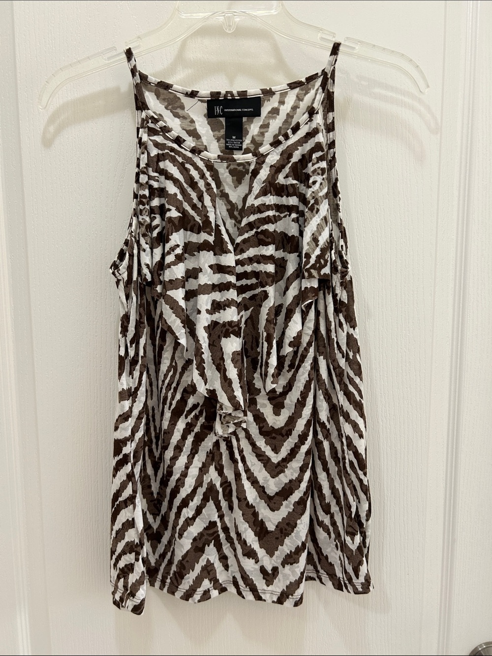 INC International Concepts Brown and White Zebra-Print Tank with Front Knot